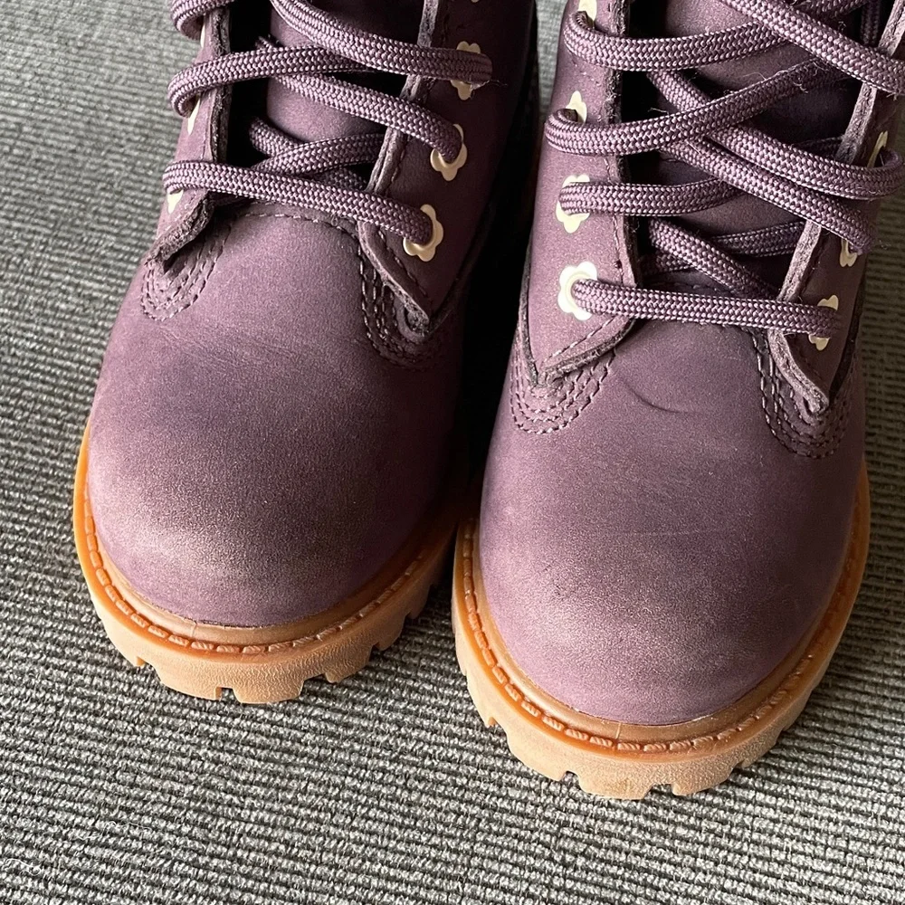 Timberland Kids Plum Nubuck Leather Lace-Up Waterproof Boots 6 Suede Hiking